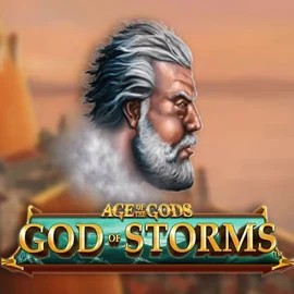 Age Of The Gods: God of Storms slot logo by Playtech at Blaze Spins Casino